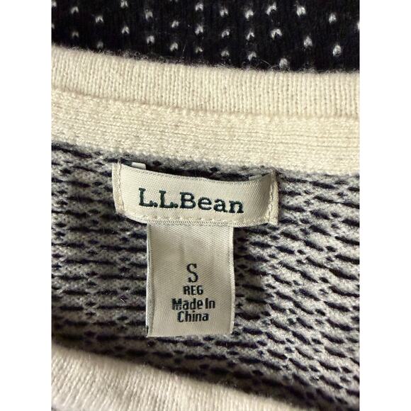 L.L. Bean 100% Cashmere Black White Fair Isle Crewneck Sweater Cozy Classic S - Picture 4 of 4